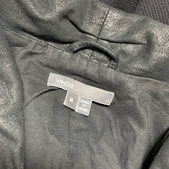 VINCE black paper drape collar leather jacket - Picture 13 of 16